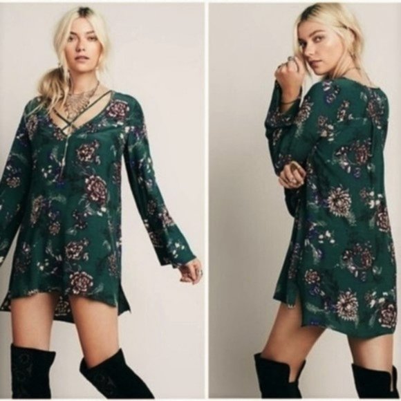 Free People Dresses & Skirts - Free People • Green Heartbeat Floral Tunic Mini Dress || Small